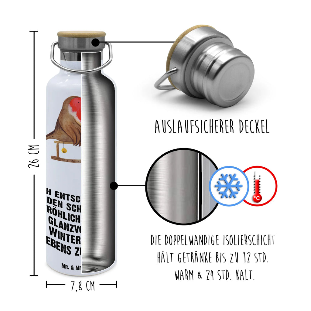 Trinkflasche Rotkehlchen Schlitten Thermosflasche, Isolierflasche, Edelstahl, Trinkflasche, isoliert, Wamrhaltefunktion, Sportflasche, Flasche zum Sport, Sportlerflasche, Winter, Weihnachten, Weihnachtsdeko, Nikolaus, Advent, Heiligabend, Wintermotiv, Schlitten, Vogel