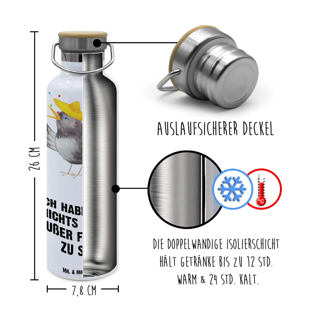 Trinkflasche Rabe Sombrero Thermosflasche, Isolierflasche, Edelstahl, Trinkflasche, isoliert, Wamrhaltefunktion, Sportflasche, Flasche zum Sport, Sportlerflasche, Tiermotive, Gute Laune, lustige Sprüche, Tiere, Rabe, Vogel, Vögel, Spruch positiv, fröhlich sein, glücklich sein, Glück Spruch, froh, Elster, Motivation