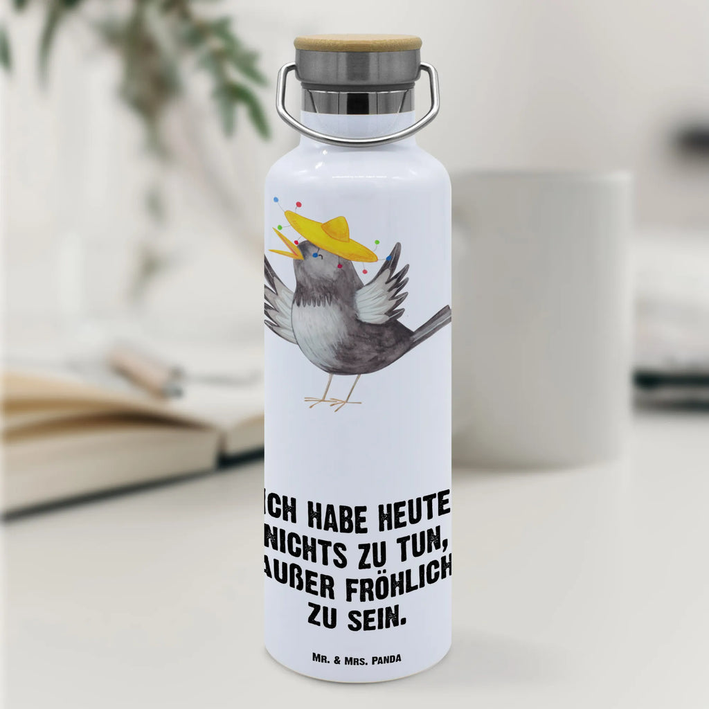 Trinkflasche Rabe Sombrero Thermosflasche, Isolierflasche, Edelstahl, Trinkflasche, isoliert, Wamrhaltefunktion, Sportflasche, Flasche zum Sport, Sportlerflasche, Tiermotive, Gute Laune, lustige Sprüche, Tiere, Rabe, Vogel, Vögel, Spruch positiv, fröhlich sein, glücklich sein, Glück Spruch, froh, Elster, Motivation