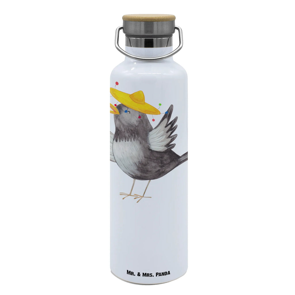 Trinkflasche Rabe Sombrero Thermosflasche, Isolierflasche, Edelstahl, Trinkflasche, isoliert, Wamrhaltefunktion, Sportflasche, Flasche zum Sport, Sportlerflasche, Tiermotive, Gute Laune, lustige Sprüche, Tiere, Rabe, Vogel, Vögel, Spruch positiv, fröhlich sein, glücklich sein, Glück Spruch, froh, Elster, Motivation