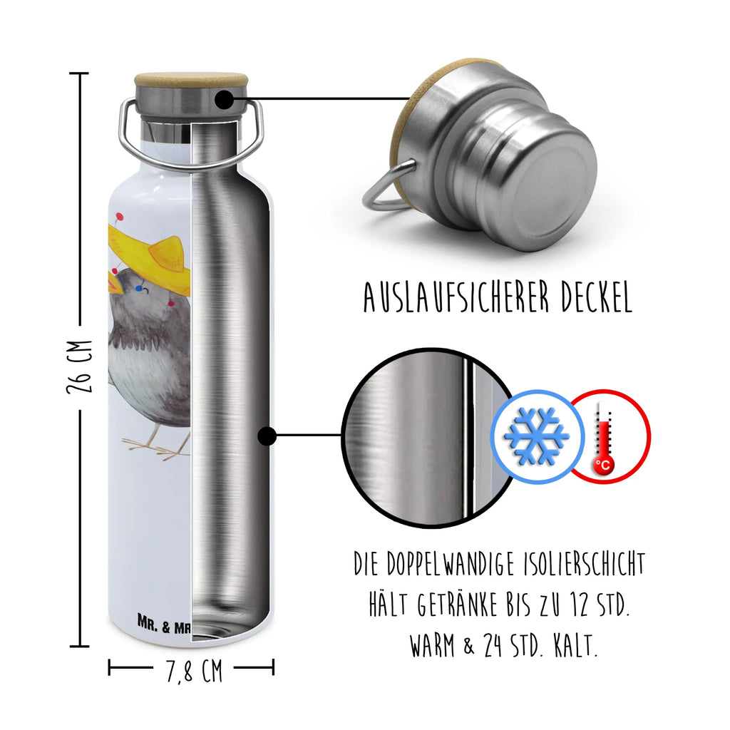 Trinkflasche Rabe Sombrero Thermosflasche, Isolierflasche, Edelstahl, Trinkflasche, isoliert, Wamrhaltefunktion, Sportflasche, Flasche zum Sport, Sportlerflasche, Tiermotive, Gute Laune, lustige Sprüche, Tiere, Rabe, Vogel, Vögel, Spruch positiv, fröhlich sein, glücklich sein, Glück Spruch, froh, Elster, Motivation