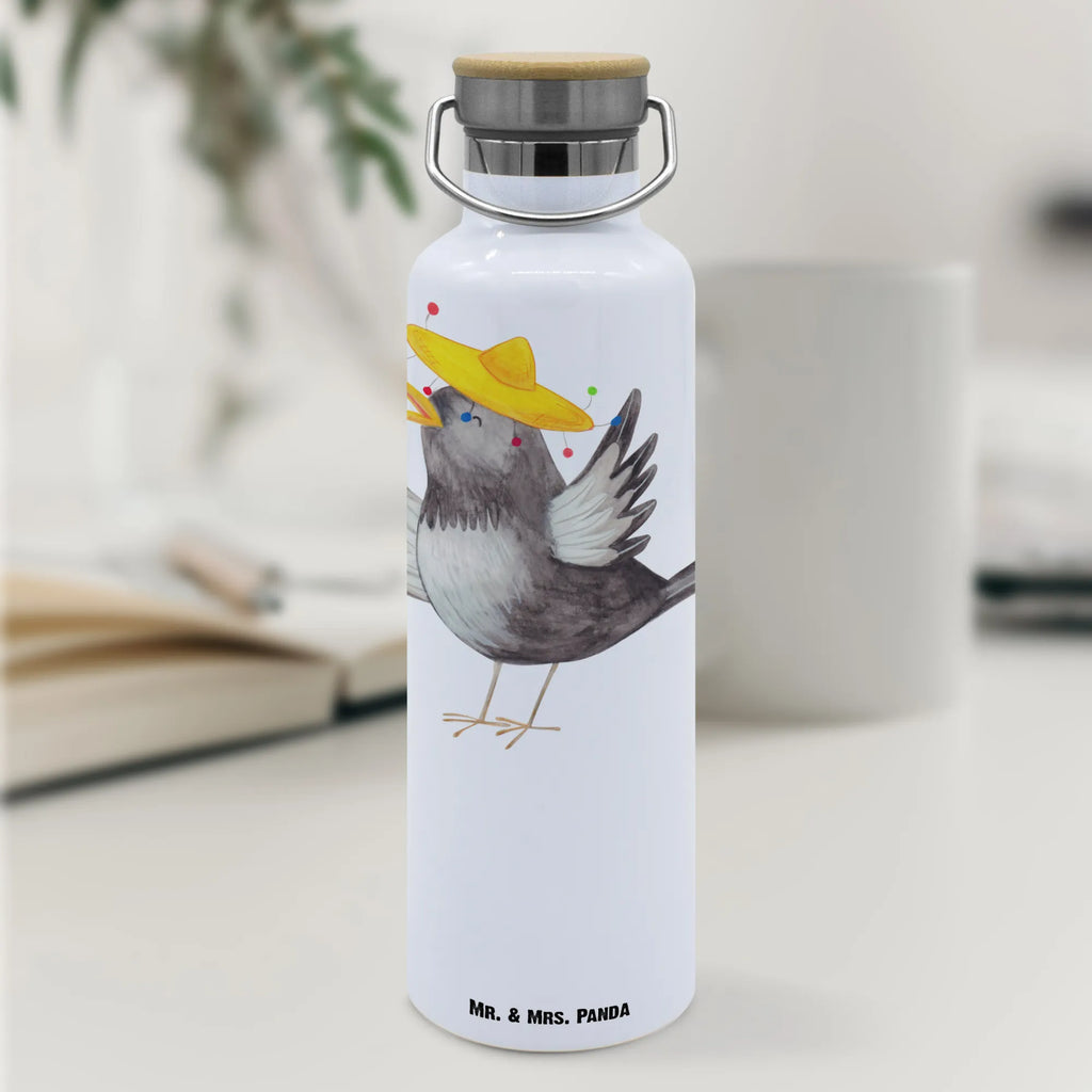 Trinkflasche Rabe Sombrero Thermosflasche, Isolierflasche, Edelstahl, Trinkflasche, isoliert, Wamrhaltefunktion, Sportflasche, Flasche zum Sport, Sportlerflasche, Tiermotive, Gute Laune, lustige Sprüche, Tiere, Rabe, Vogel, Vögel, Spruch positiv, fröhlich sein, glücklich sein, Glück Spruch, froh, Elster, Motivation