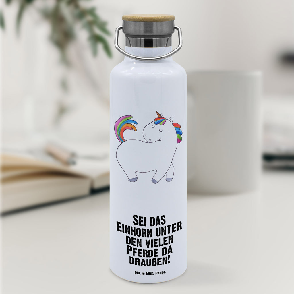 Trinkflasche Einhorn Stolzieren Thermosflasche, Isolierflasche, Edelstahl, Trinkflasche, isoliert, Wamrhaltefunktion, Sportflasche, Flasche zum Sport, Sportlerflasche, Einhorn, Einhörner, Einhorn Deko, Unicorn, stolz, anders, bunt, Pferd, Reiter, Reiten, Freundin, Geschenk