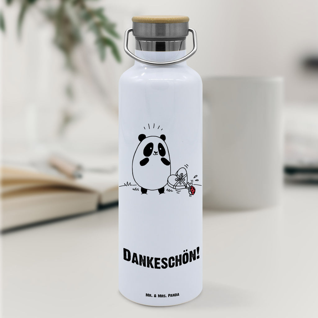 Trinkflasche Panda Dankeschön Thermosflasche, Isolierflasche, Edelstahl, Trinkflasche, isoliert, Wamrhaltefunktion, Sportflasche, Flasche zum Sport, Sportlerflasche