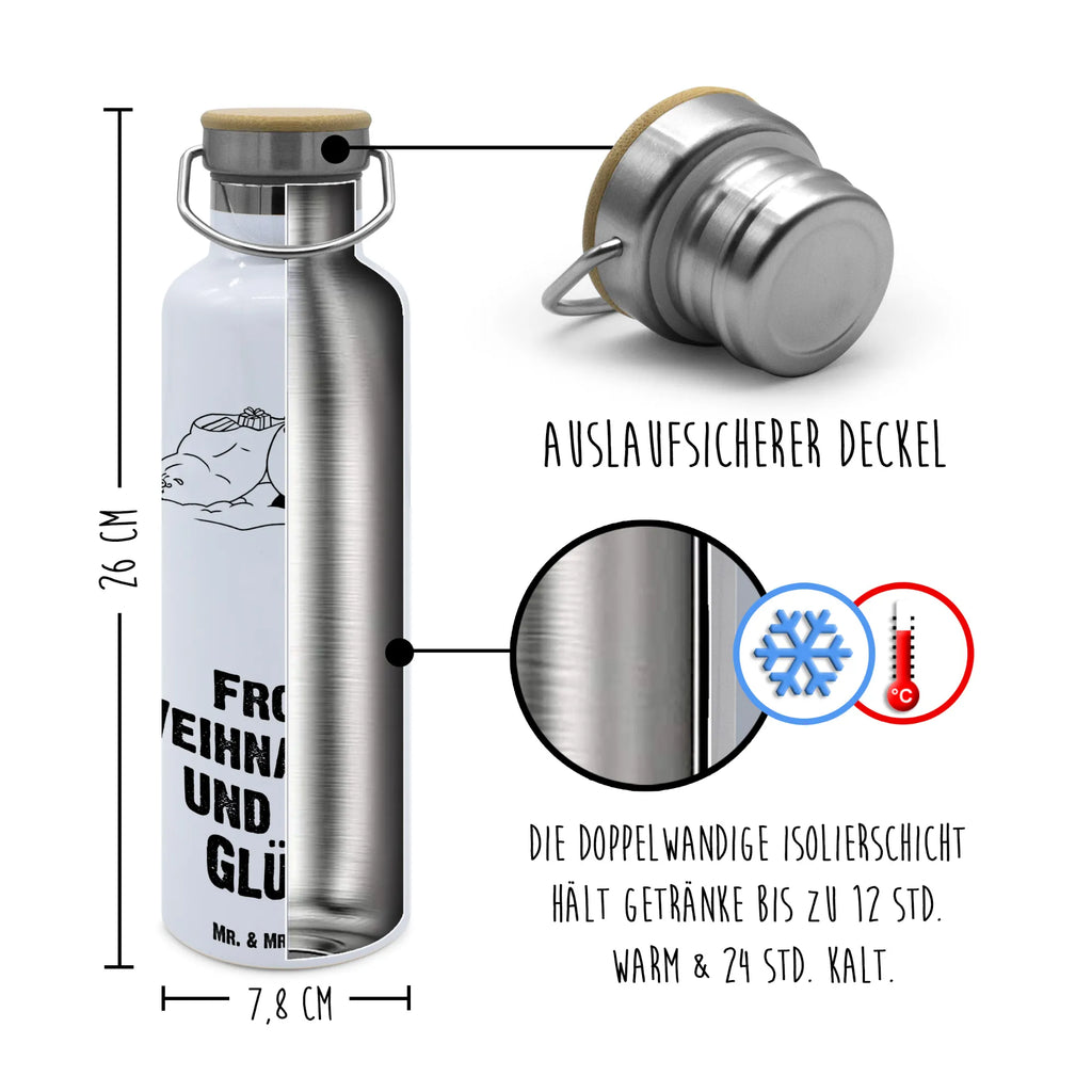 Trinkflasche Panda Weihnachten Thermosflasche, Isolierflasche, Edelstahl, Trinkflasche, isoliert, Wamrhaltefunktion, Sportflasche, Flasche zum Sport, Sportlerflasche