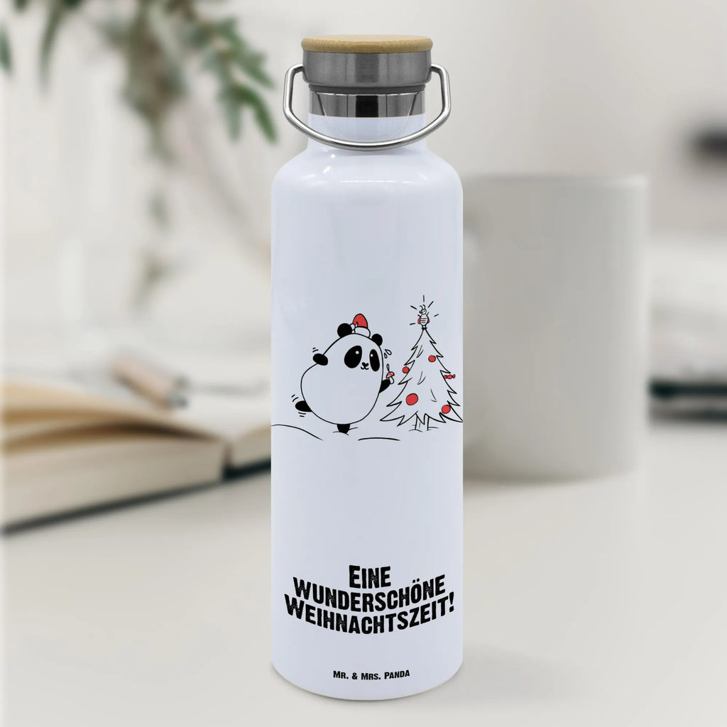 Trinkflasche Panda Weihnachtszeit Thermosflasche, Isolierflasche, Edelstahl, Trinkflasche, isoliert, Wamrhaltefunktion, Sportflasche, Flasche zum Sport, Sportlerflasche