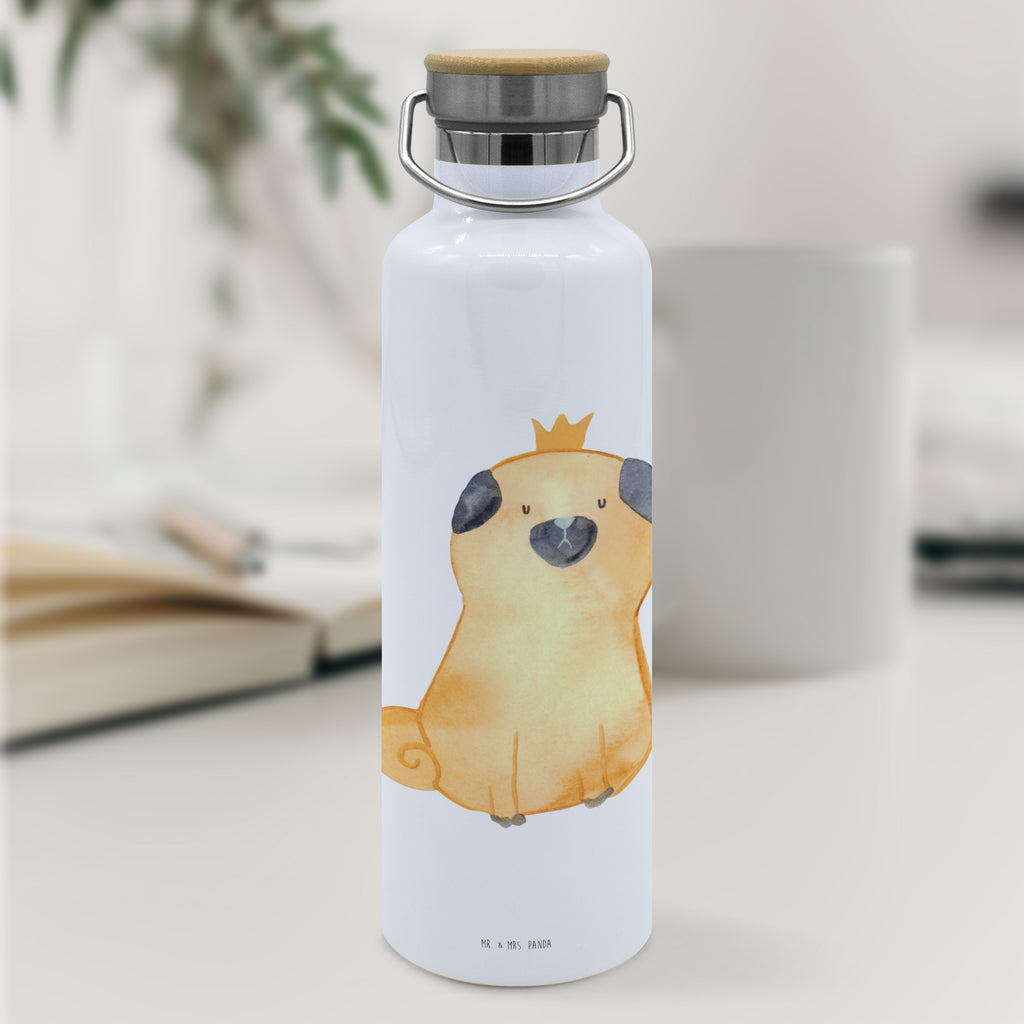 Trinkflasche Mops Krone Thermosflasche, Isolierflasche, Edelstahl, Trinkflasche, isoliert, Wamrhaltefunktion, Sportflasche, Flasche zum Sport, Sportlerflasche, Hund, Hundemotiv, Haustier, Hunderasse, Tierliebhaber, Hundebesitzer, Sprüche, Mops, allergisch, kinderlos, Hausregel, Hundebesitzer. Spruch, lustig