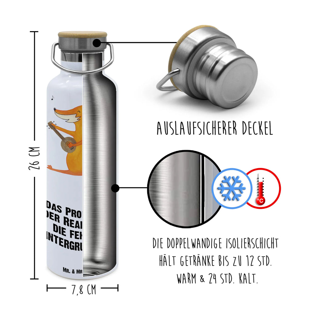 Trinkflasche Fuchs Gitarre Thermosflasche, Isolierflasche, Edelstahl, Trinkflasche, isoliert, Wamrhaltefunktion, Sportflasche, Flasche zum Sport, Sportlerflasche, Fuchs, Füchse, Geschenk Musiker, Musik Spruch, Musikerin, Sänger, Sängerin, Gitarre