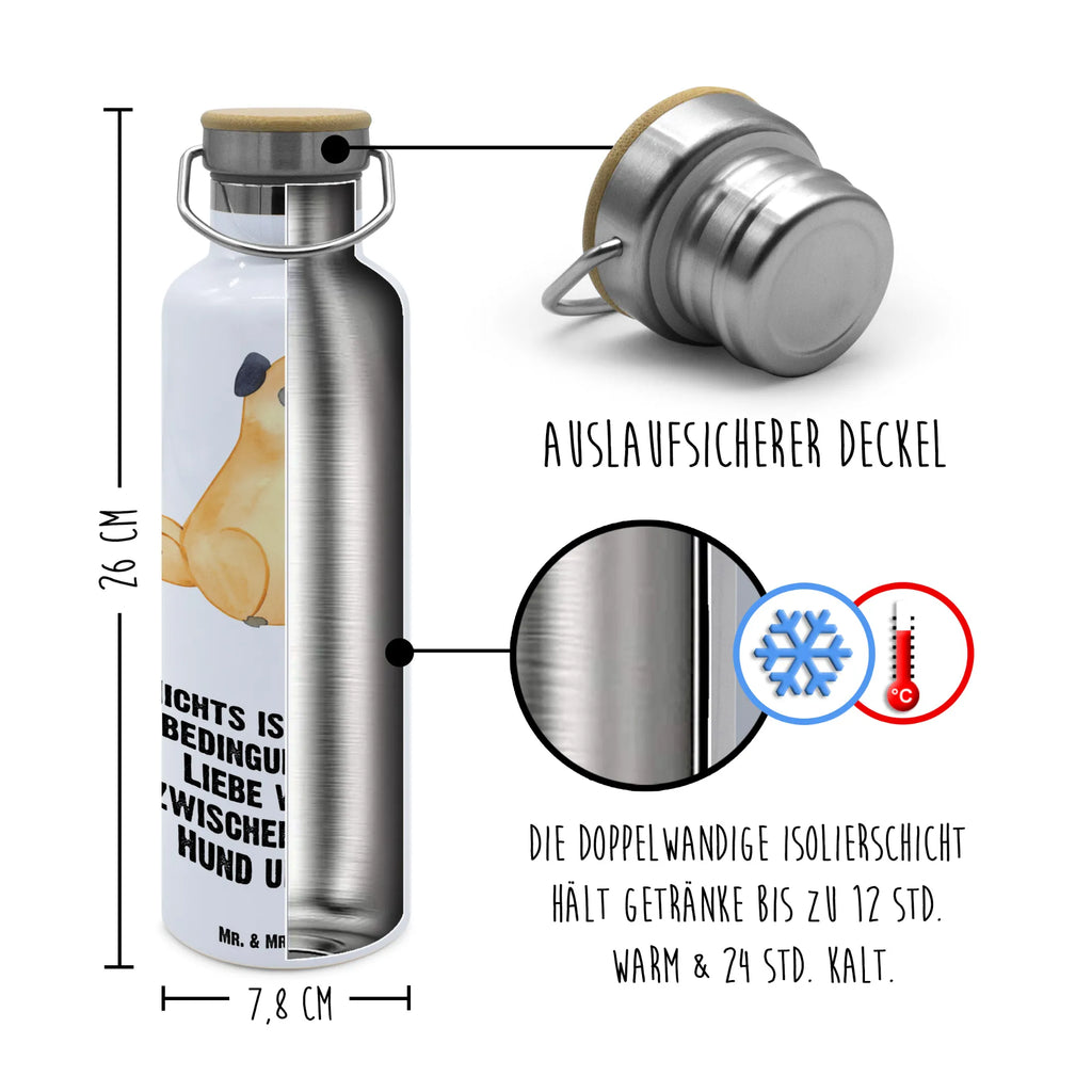 Trinkflasche Mops Thermosflasche, Isolierflasche, Edelstahl, Trinkflasche, isoliert, Wamrhaltefunktion, Sportflasche, Flasche zum Sport, Sportlerflasche, Hund, Hundemotiv, Haustier, Hunderasse, Tierliebhaber, Hundebesitzer, Sprüche, Mops, Liebe, Hundeliebe