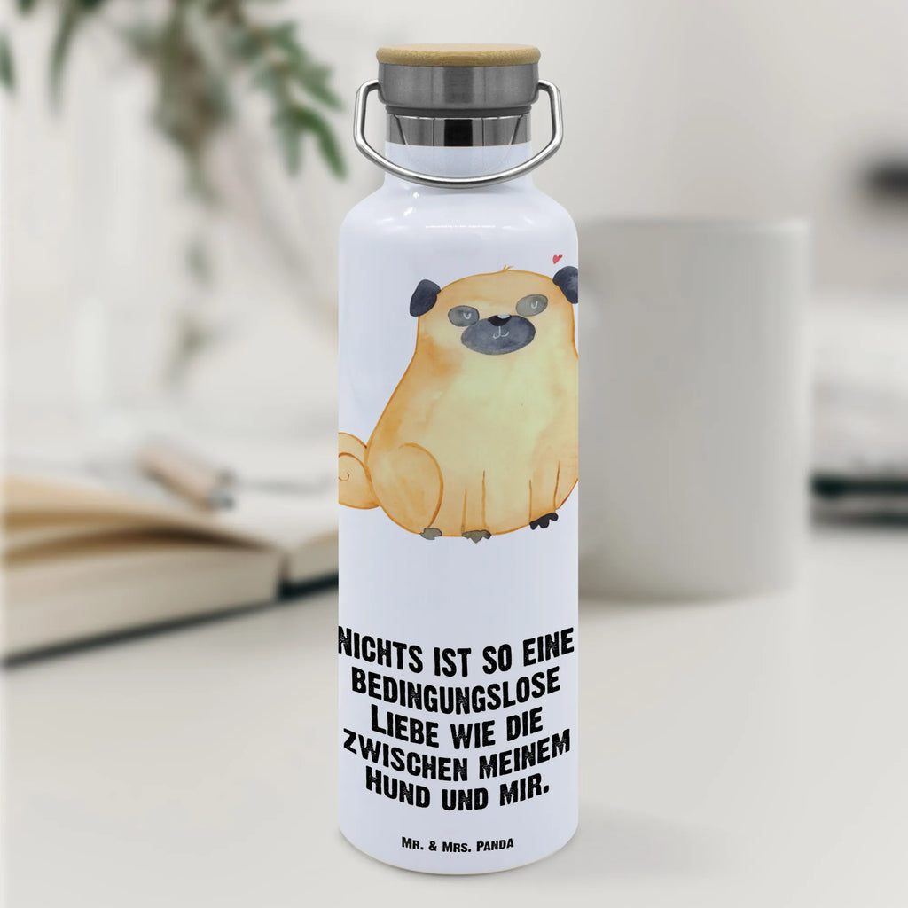 Trinkflasche Mops Thermosflasche, Isolierflasche, Edelstahl, Trinkflasche, isoliert, Wamrhaltefunktion, Sportflasche, Flasche zum Sport, Sportlerflasche, Hund, Hundemotiv, Haustier, Hunderasse, Tierliebhaber, Hundebesitzer, Sprüche, Mops, Liebe, Hundeliebe