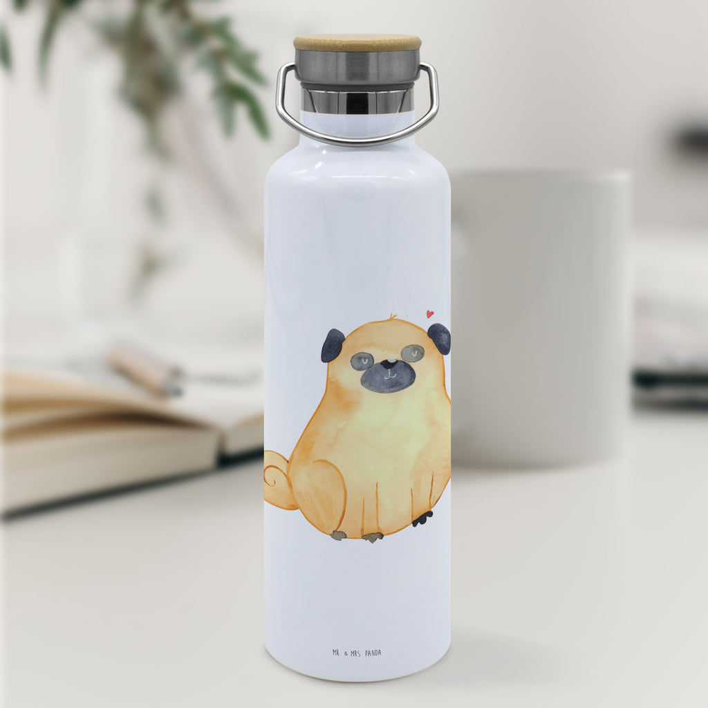 Trinkflasche Mops Thermosflasche, Isolierflasche, Edelstahl, Trinkflasche, isoliert, Wamrhaltefunktion, Sportflasche, Flasche zum Sport, Sportlerflasche, Hund, Hundemotiv, Haustier, Hunderasse, Tierliebhaber, Hundebesitzer, Sprüche, Mops, Liebe, Hundeliebe