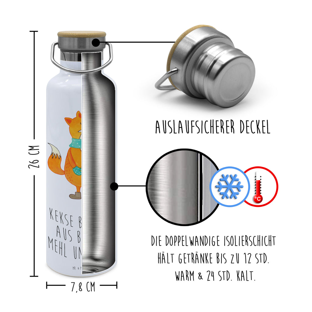 Trinkflasche Fuchs Keks Thermosflasche, Isolierflasche, Edelstahl, Trinkflasche, isoliert, Wamrhaltefunktion, Sportflasche, Flasche zum Sport, Sportlerflasche, Fuchs, Füchse, Backen Spruch, Kekse, Winter, Weihnachtszeit, Plätzchen, Liebe, Küche Deko