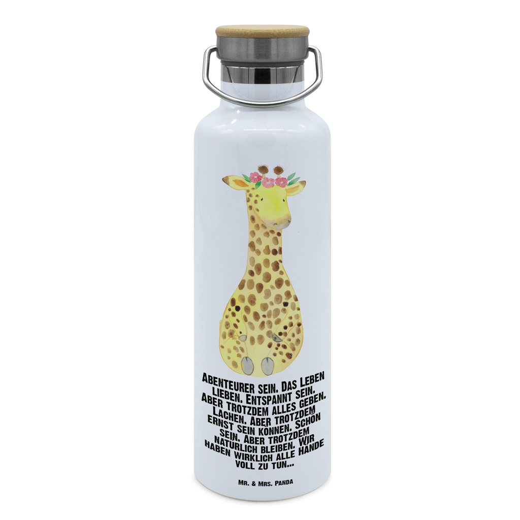 Trinkflasche Giraffe Blumenkranz Thermosflasche, Isolierflasche, Edelstahl, Trinkflasche, isoliert, Wamrhaltefunktion, Sportflasche, Flasche zum Sport, Sportlerflasche, Afrika, Wildtiere, Giraffe, Blumenkranz, Abenteurer, Selbstliebe, Freundin