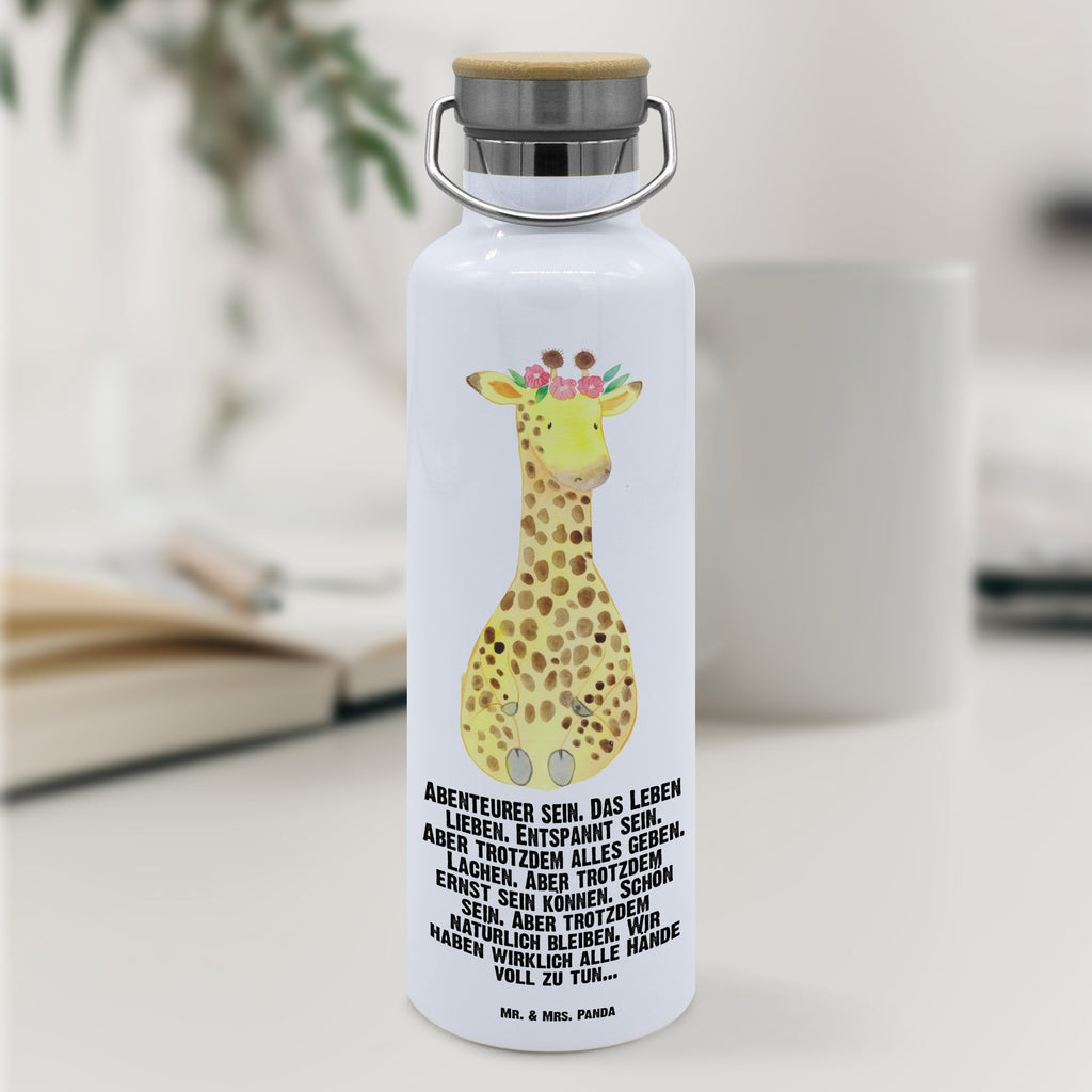 Trinkflasche Giraffe Blumenkranz Thermosflasche, Isolierflasche, Edelstahl, Trinkflasche, isoliert, Wamrhaltefunktion, Sportflasche, Flasche zum Sport, Sportlerflasche, Afrika, Wildtiere, Giraffe, Blumenkranz, Abenteurer, Selbstliebe, Freundin