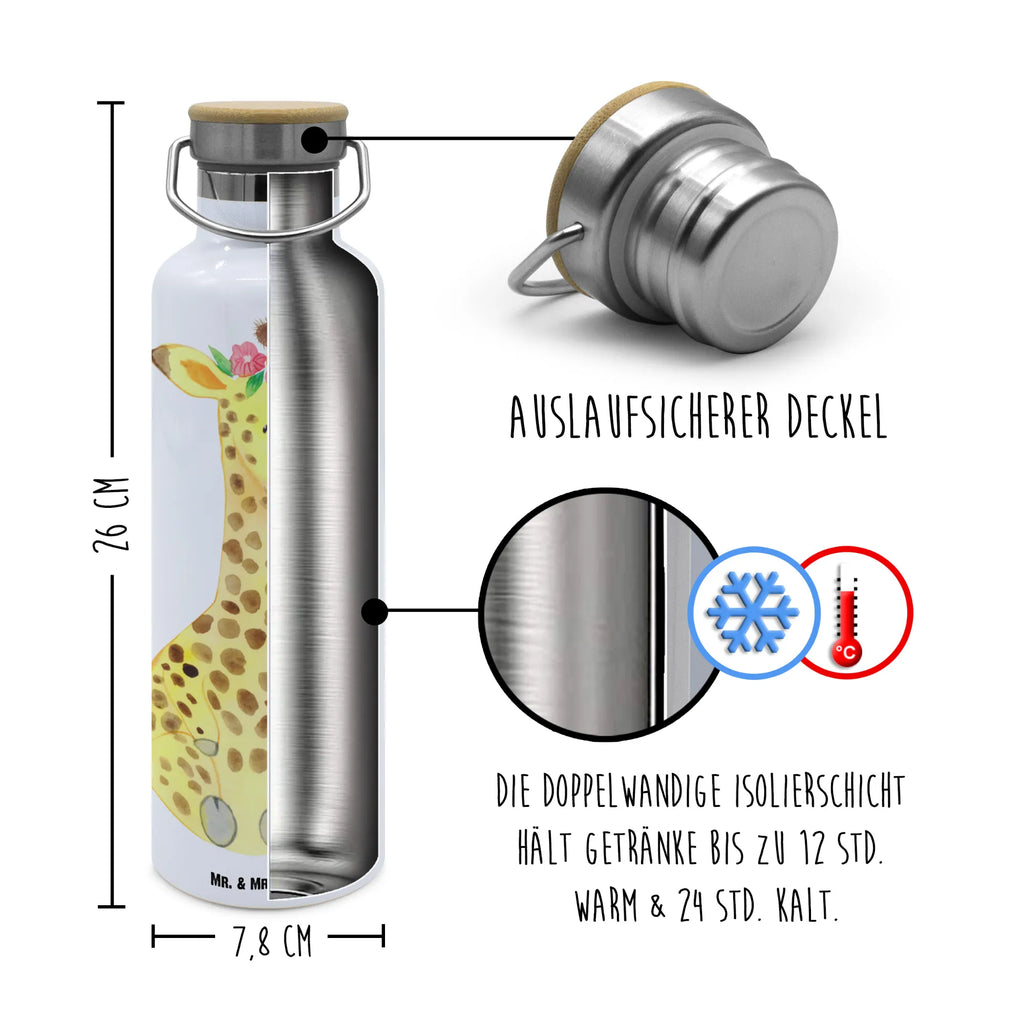 Trinkflasche Giraffe Blumenkranz Thermosflasche, Isolierflasche, Edelstahl, Trinkflasche, isoliert, Wamrhaltefunktion, Sportflasche, Flasche zum Sport, Sportlerflasche, Afrika, Wildtiere, Giraffe, Blumenkranz, Abenteurer, Selbstliebe, Freundin