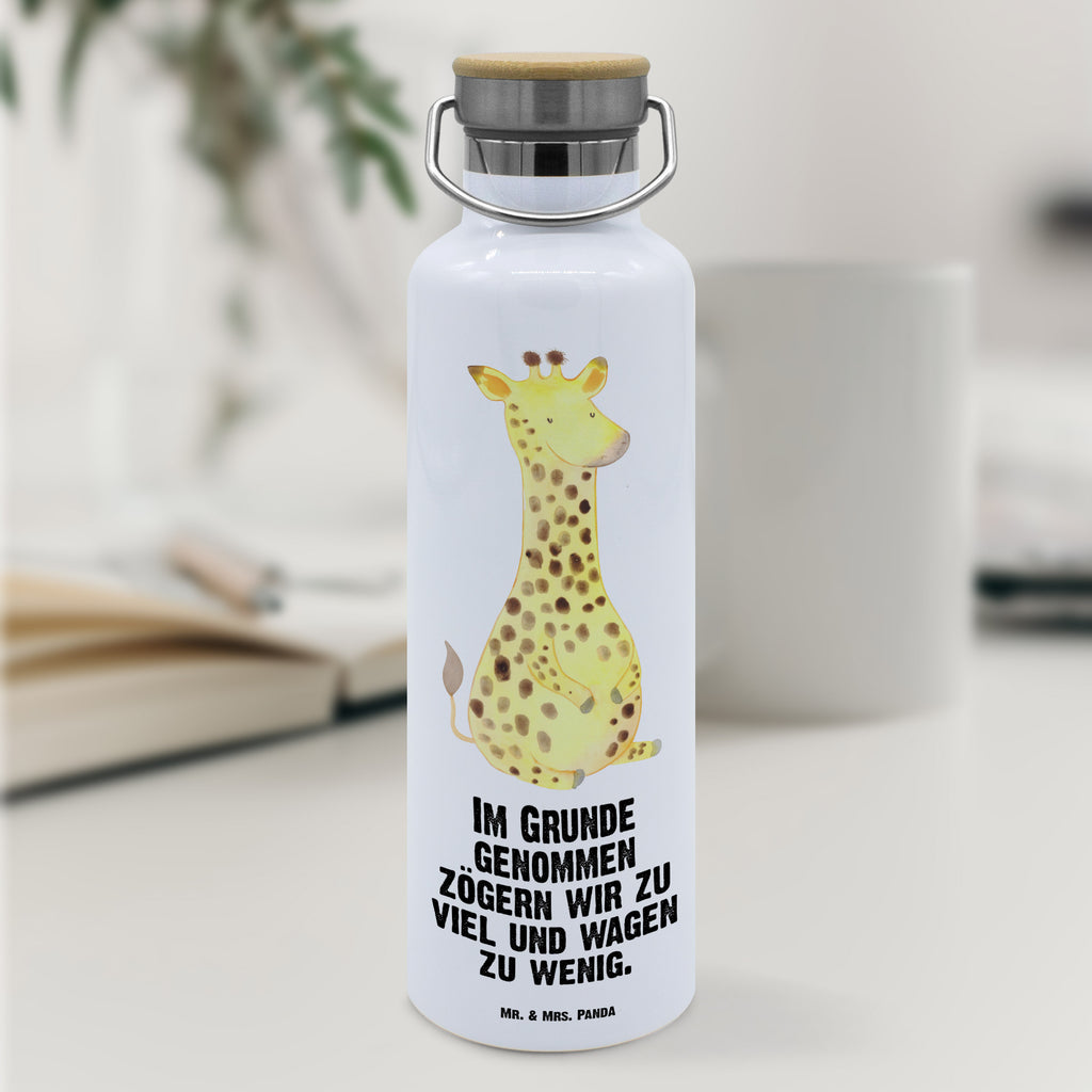 Trinkflasche Giraffe Zufrieden Thermosflasche, Isolierflasche, Edelstahl, Trinkflasche, isoliert, Wamrhaltefunktion, Sportflasche, Flasche zum Sport, Sportlerflasche, Afrika, Wildtiere, Giraffe, Zufrieden, Glück, Abenteuer