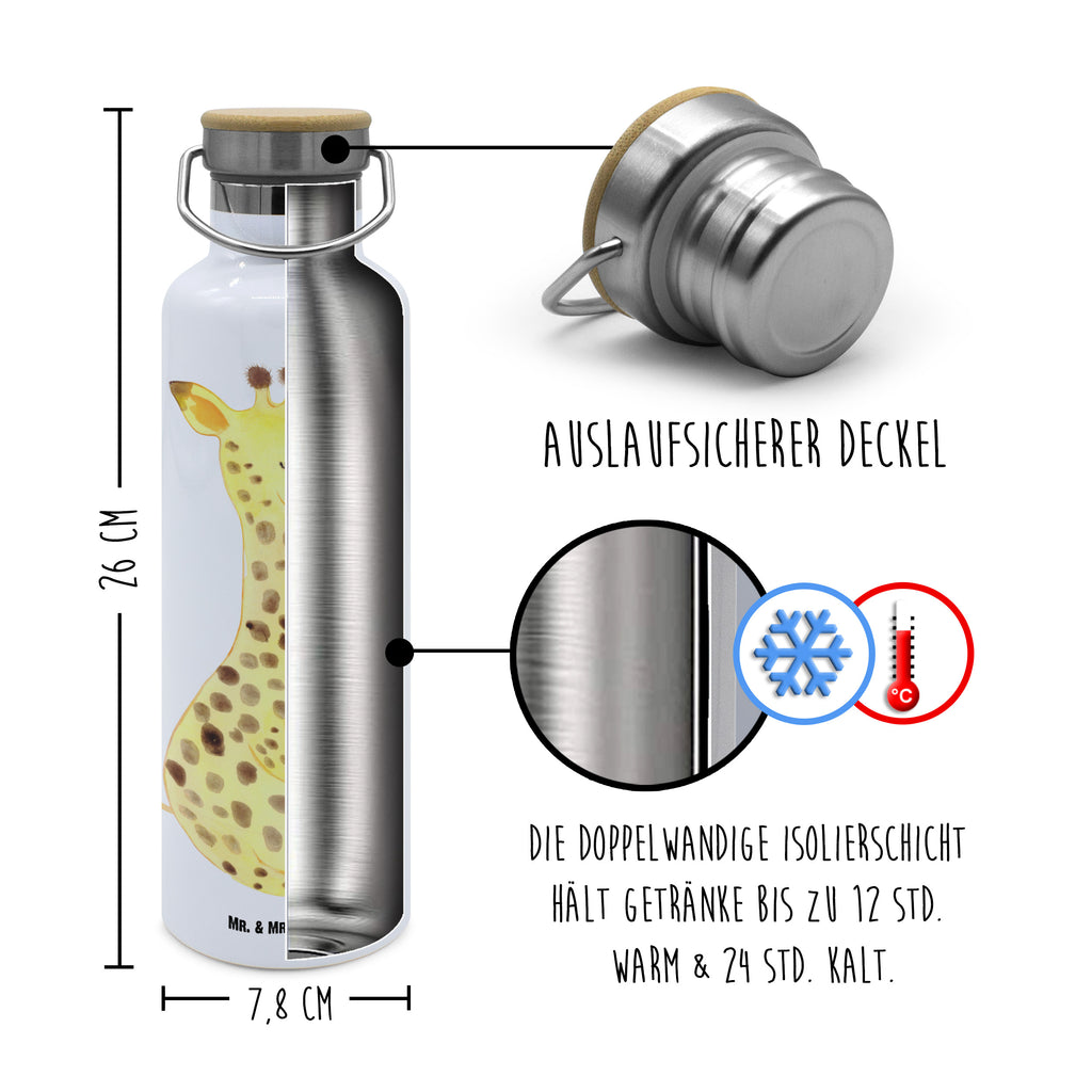 Trinkflasche Giraffe Zufrieden Thermosflasche, Isolierflasche, Edelstahl, Trinkflasche, isoliert, Wamrhaltefunktion, Sportflasche, Flasche zum Sport, Sportlerflasche, Afrika, Wildtiere, Giraffe, Zufrieden, Glück, Abenteuer