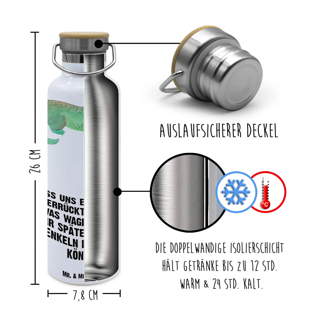 Trinkflasche Krokodil Thermosflasche, Isolierflasche, Edelstahl, Trinkflasche, isoliert, Wamrhaltefunktion, Sportflasche, Flasche zum Sport, Sportlerflasche, Meerestiere, Meer, Urlaub, Krokodil, Krokodile, verrückt sein, spontan sein, Abenteuerlust, Reiselust, Freundin, beste Freundin, Lieblingsmensch