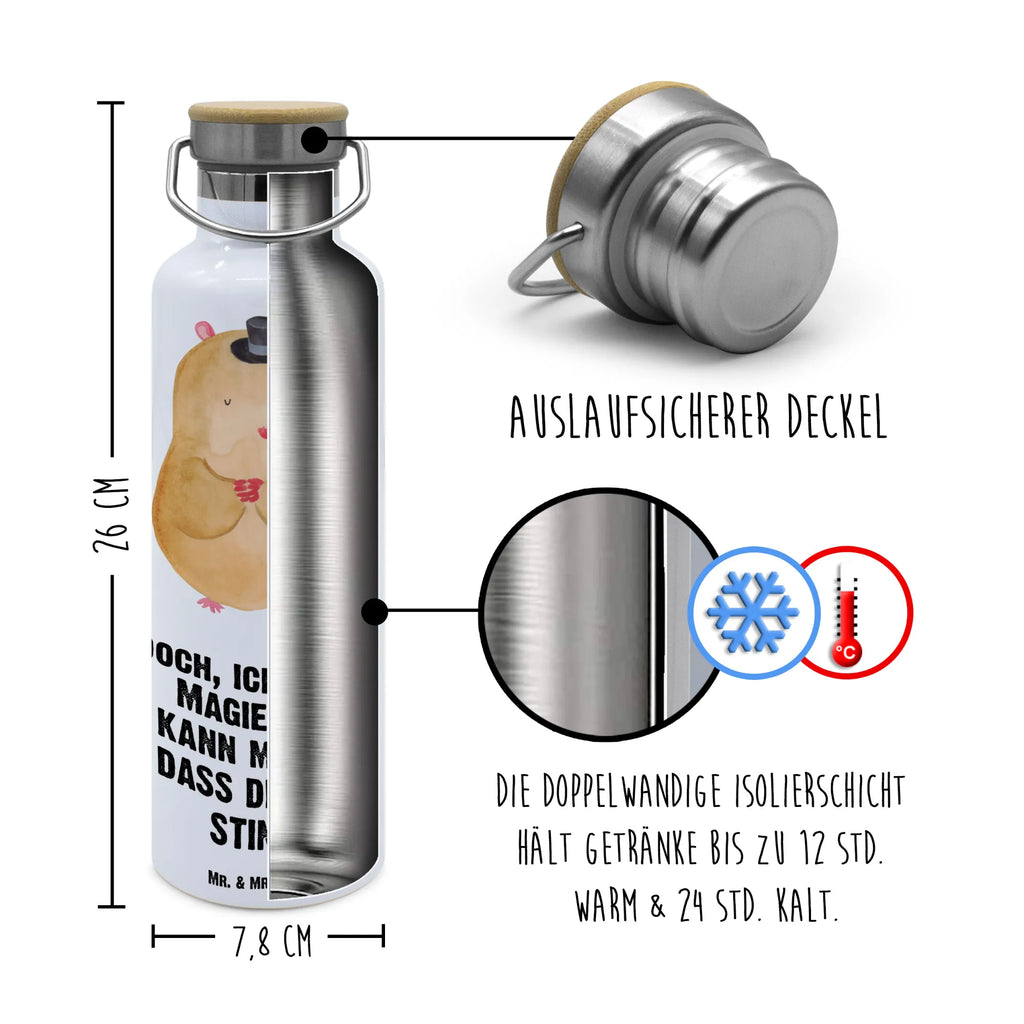 Trinkflasche Hamster Hut Thermosflasche, Isolierflasche, Edelstahl, Trinkflasche, isoliert, Wamrhaltefunktion, Sportflasche, Flasche zum Sport, Sportlerflasche, Tiermotive, Gute Laune, lustige Sprüche, Tiere, Hamster, Hut, Magier, Zylinder, Zwerghamster, Zauberer