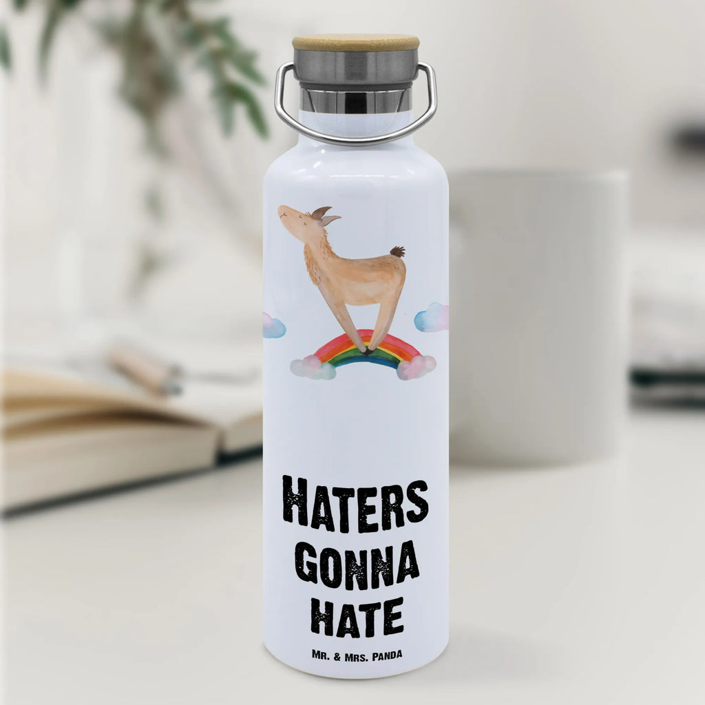 Trinkflasche Lama Regenbogen Thermosflasche, Isolierflasche, Edelstahl, Trinkflasche, isoliert, Wamrhaltefunktion, Sportflasche, Flasche zum Sport, Sportlerflasche, Lama, Alpaka, Lamas, Regenbogen, Haters gonna hate, Haters, Selbstständig, Außenseiter, Schule, Abi, Hobby, Wolkenland, Freiheit