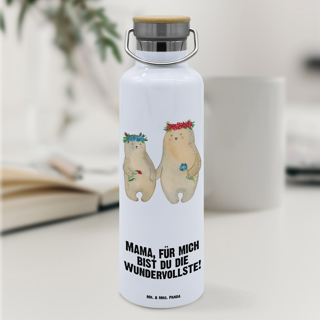 Trinkflasche Bären mit Blumenkranz Thermosflasche, Isolierflasche, Edelstahl, Trinkflasche, isoliert, Wamrhaltefunktion, Sportflasche, Flasche zum Sport, Sportlerflasche, Familie, Vatertag, Muttertag, Bruder, Schwester, Mama, Papa, Oma, Opa, Bär, Bären, Mutter, Mutti, Mami, Lieblingsmensch, Lieblingsmama, beste Mutter, weltbeste Mama, Geschenk Mama. Muttertag, Tochter, Kind, Kinder, Töchter, Family, Vorbild