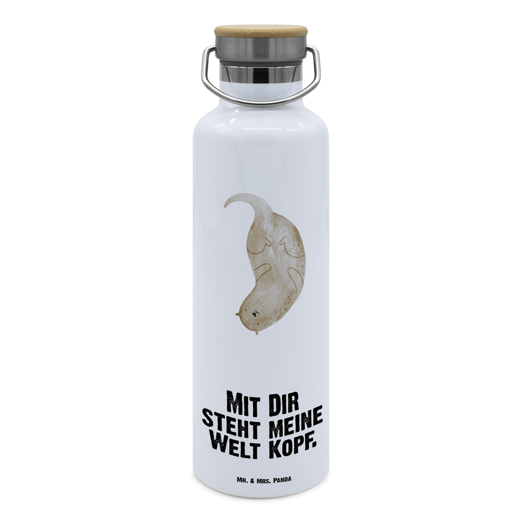 Trinkflasche Otter Kopfüber Thermosflasche, Isolierflasche, Edelstahl, Trinkflasche, isoliert, Wamrhaltefunktion, Sportflasche, Flasche zum Sport, Sportlerflasche, Otter, Fischotter, Seeotter, Otter Seeotter See Otter