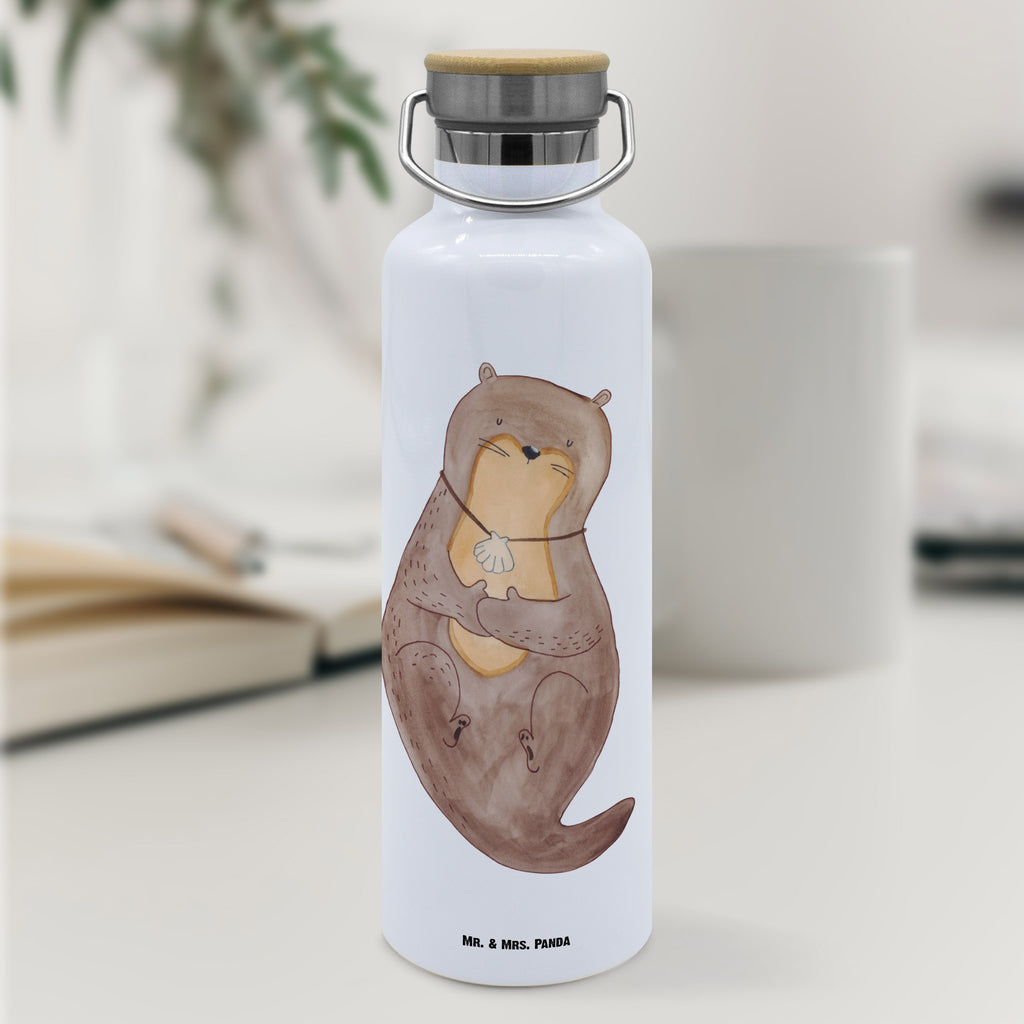 Trinkflasche Otter Muschel Thermosflasche, Isolierflasche, Edelstahl, Trinkflasche, isoliert, Wamrhaltefunktion, Sportflasche, Flasche zum Sport, Sportlerflasche, Otter, Fischotter, Seeotter, Otterliebe, grübeln, träumen, Motivation, Tagträumen, Büro