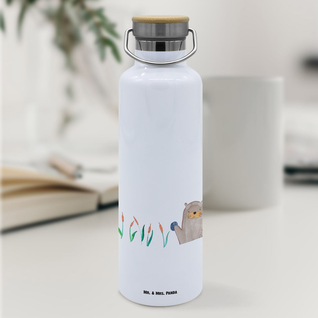 Trinkflasche Otter Stein Thermosflasche, Isolierflasche, Edelstahl, Trinkflasche, isoliert, Wamrhaltefunktion, Sportflasche, Flasche zum Sport, Sportlerflasche, Otter, Fischotter, Seeotter, Otter Seeotter See Otter