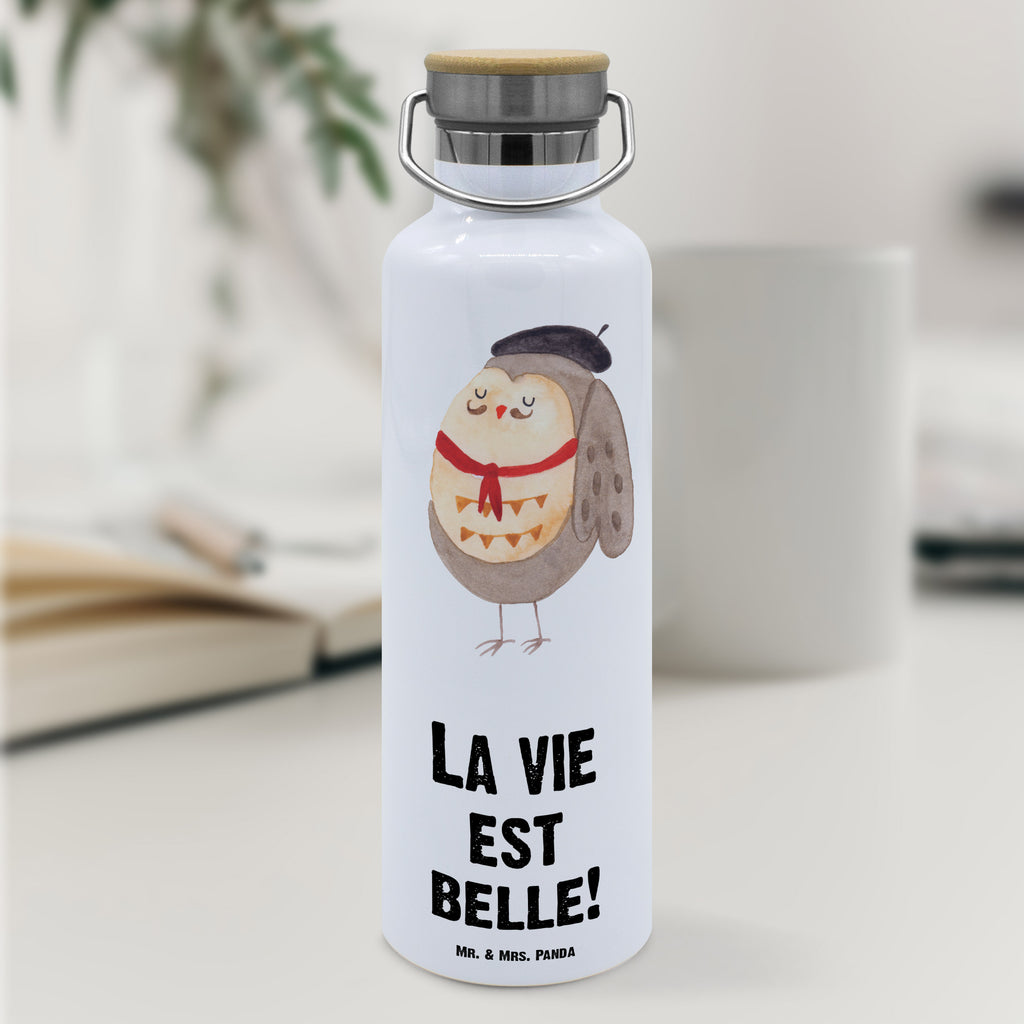 Trinkflasche Eule Frankreich Thermosflasche, Isolierflasche, Edelstahl, Trinkflasche, isoliert, Wamrhaltefunktion, Sportflasche, Flasche zum Sport, Sportlerflasche, Eule, Eulen, Eule Deko, Owl, hibou, La vie est belle, das Leben ist schön, Spruch schön, Spruch Französisch, Frankreich