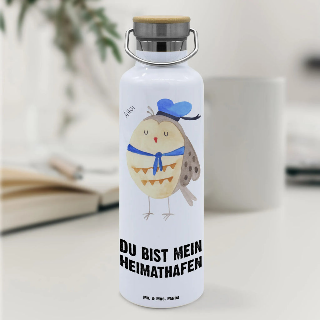 Trinkflasche Eule Matrose Thermosflasche, Isolierflasche, Edelstahl, Trinkflasche, isoliert, Wamrhaltefunktion, Sportflasche, Flasche zum Sport, Sportlerflasche, Eule, Eule Spruch, Eule Deko, Owl, Wortspiel lustig, Matrose, Freundin, Ehe, Seefahrer, Heimathafen, Hochzeitstag Geschenk