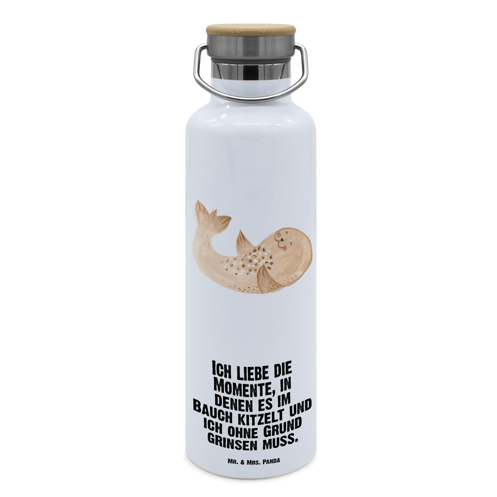 Trinkflasche Robbe Liegen Thermosflasche, Isolierflasche, Edelstahl, Trinkflasche, isoliert, Wamrhaltefunktion, Sportflasche, Flasche zum Sport, Sportlerflasche, Tiermotive, Gute Laune, lustige Sprüche, Tiere, Robbe, Robben, Seehund, Strand, Meerestier, Ostsee, Nordsee, Lachen, Freude