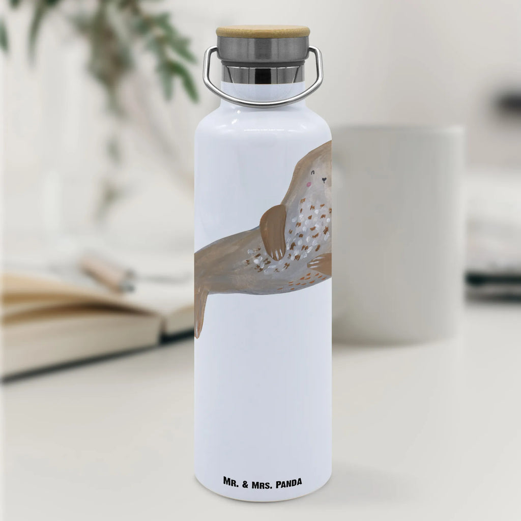 Trinkflasche Robbe Lachen Thermosflasche, Isolierflasche, Edelstahl, Trinkflasche, isoliert, Wamrhaltefunktion, Sportflasche, Flasche zum Sport, Sportlerflasche, Tiermotive, Gute Laune, lustige Sprüche, Tiere, Robbe, Robben, Seehund, Strand, Meerestier, Ostsee, Nordsee