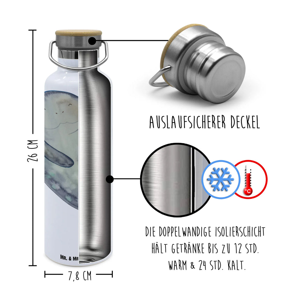 Trinkflasche Seekuh Happy Thermosflasche, Isolierflasche, Edelstahl, Trinkflasche, isoliert, Wamrhaltefunktion, Sportflasche, Flasche zum Sport, Sportlerflasche, Meerestiere, Meer, Urlaub, Seekuh, Seekühe, Selbstliebe, Respekt, Neuanfang, Neustart, Achtsamkeit, Zufrieden, Liebeskummer, Freundin