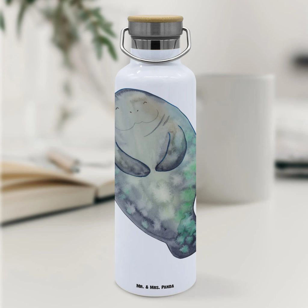 Trinkflasche Seekuh Happy Thermosflasche, Isolierflasche, Edelstahl, Trinkflasche, isoliert, Wamrhaltefunktion, Sportflasche, Flasche zum Sport, Sportlerflasche, Meerestiere, Meer, Urlaub, Seekuh, Seekühe, Selbstliebe, Respekt, Neuanfang, Neustart, Achtsamkeit, Zufrieden, Liebeskummer, Freundin