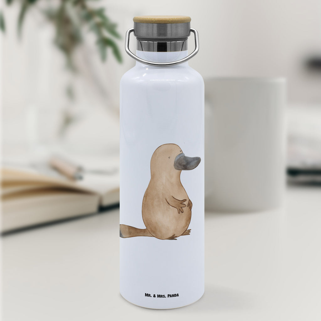 Trinkflasche Schnabeltier Mut Thermosflasche, Isolierflasche, Edelstahl, Trinkflasche, isoliert, Wamrhaltefunktion, Sportflasche, Flasche zum Sport, Sportlerflasche, Meerestiere, Meer, Urlaub, Schnabeltier, Mut, mutig, Lebensweisheit, Schnabeltiere, Motivation, Training, Büro, Arbeit, Neuanfang, Neustart, Weltreise, Raodtrip