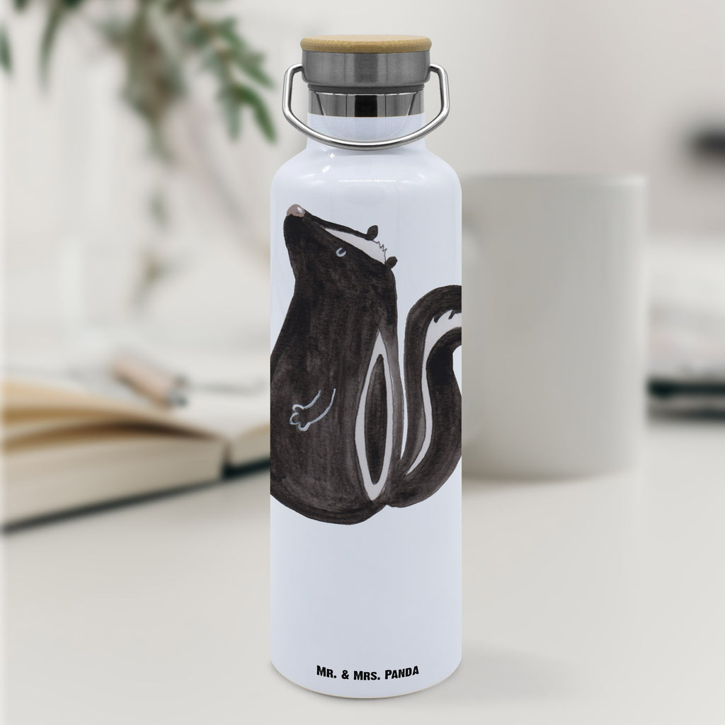 Trinkflasche Stinktier Sitzen Thermosflasche, Isolierflasche, Edelstahl, Trinkflasche, isoliert, Wamrhaltefunktion, Sportflasche, Flasche zum Sport, Sportlerflasche, Stinktier, Skunk, Wildtier, Raubtier, Stinker, Stinki, Spruch, Büro, Recht, Besserwisser