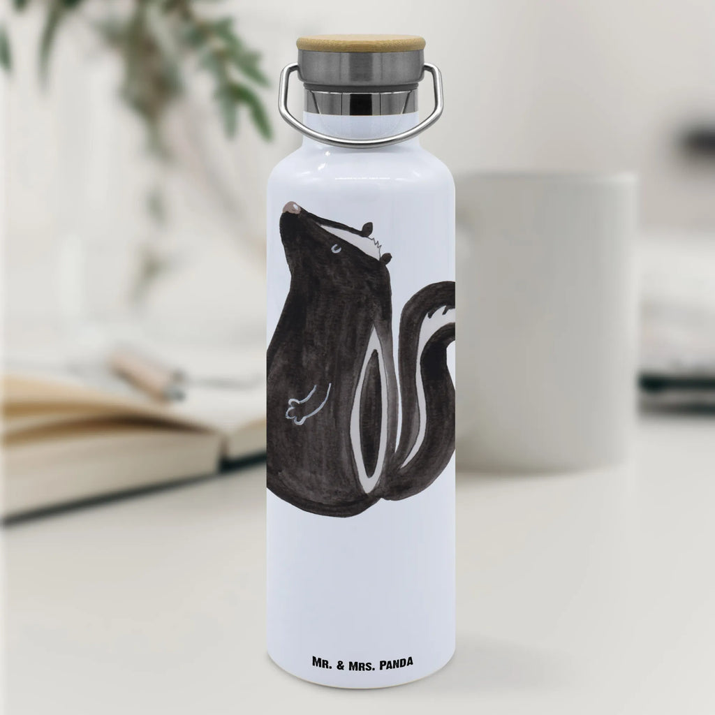 Trinkflasche Stinktier Sitzen Thermosflasche, Isolierflasche, Edelstahl, Trinkflasche, isoliert, Wamrhaltefunktion, Sportflasche, Flasche zum Sport, Sportlerflasche, Stinktier, Skunk, Wildtier, Raubtier, Stinker, Stinki, Spruch, Büro, Recht, Besserwisser