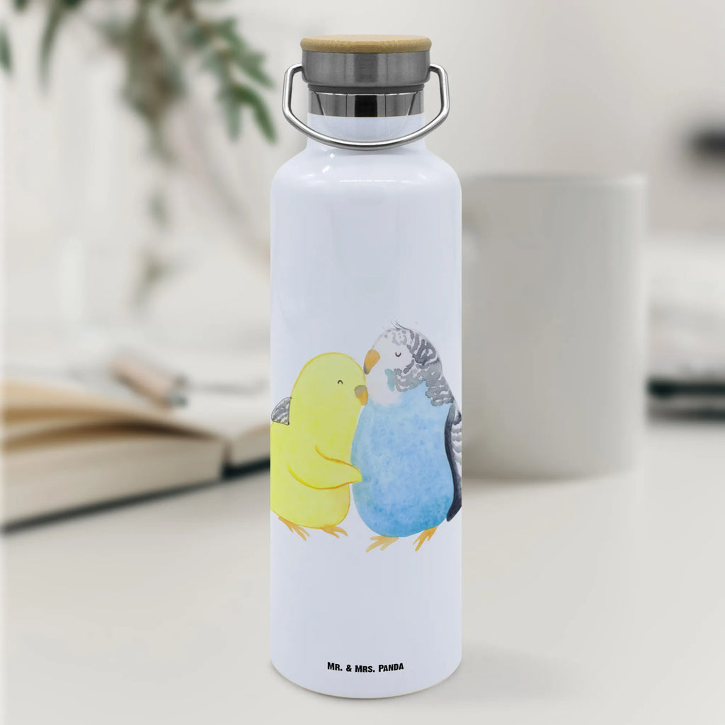 Trinkflasche Wellensittich Liebe Thermosflasche, Isolierflasche, Edelstahl, Trinkflasche, isoliert, Wamrhaltefunktion, Sportflasche, Flasche zum Sport, Sportlerflasche, Liebe, Partner, Freund, Freundin, Ehemann, Ehefrau, Heiraten, Verlobung, Heiratsantrag, Liebesgeschenk, Jahrestag, Hocheitstag, Vögel, Wellensittich, Nähe, Kuscheln, Vertrauen