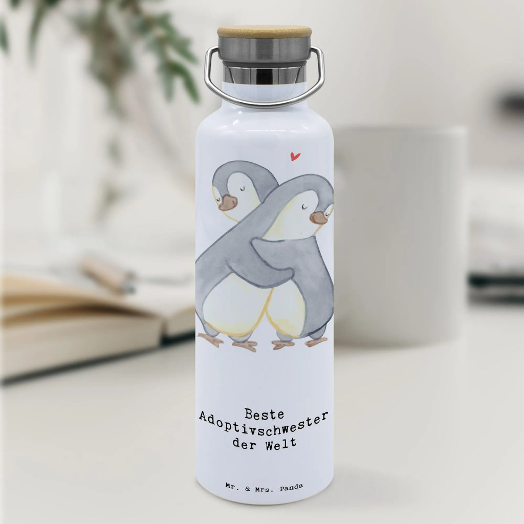 Trinkflasche Pinguin Beste Adoptivschwester der Welt Thermosflasche, Isolierflasche, Edelstahl, Trinkflasche, isoliert, Wamrhaltefunktion, Sportflasche, Flasche zum Sport, Sportlerflasche, für, Dankeschön, Geschenk, Schenken, Geburtstag, Geburtstagsgeschenk, Geschenkidee, Danke, Bedanken, Mitbringsel, Freude machen, Geschenktipp, Adoptivschwester, Adoptiv, adoptiert, Schwester, Geschwister, Schwesterherz, Sister, Familie, Kleinigkeit, Beste, Tochter