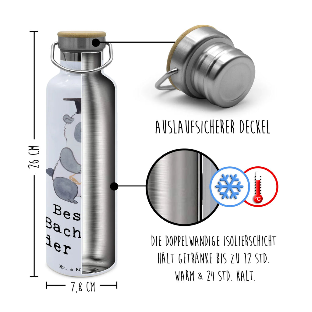 Trinkflasche Panda Bester Bachelor der Welt Thermosflasche, Isolierflasche, Edelstahl, Trinkflasche, isoliert, Wamrhaltefunktion, Sportflasche, Flasche zum Sport, Sportlerflasche, für, Dankeschön, Geschenk, Schenken, Geburtstag, Geburtstagsgeschenk, Geschenkidee, Danke, Bedanken, Mitbringsel, Freude machen, Geschenktipp, Bachelor, Student, Studium, Sohn, Spaß, Musterschüler, lustig, Studienabschluss, witzig, Universität, Abschluss, Alumni, Uni, Studenten, Hochschule