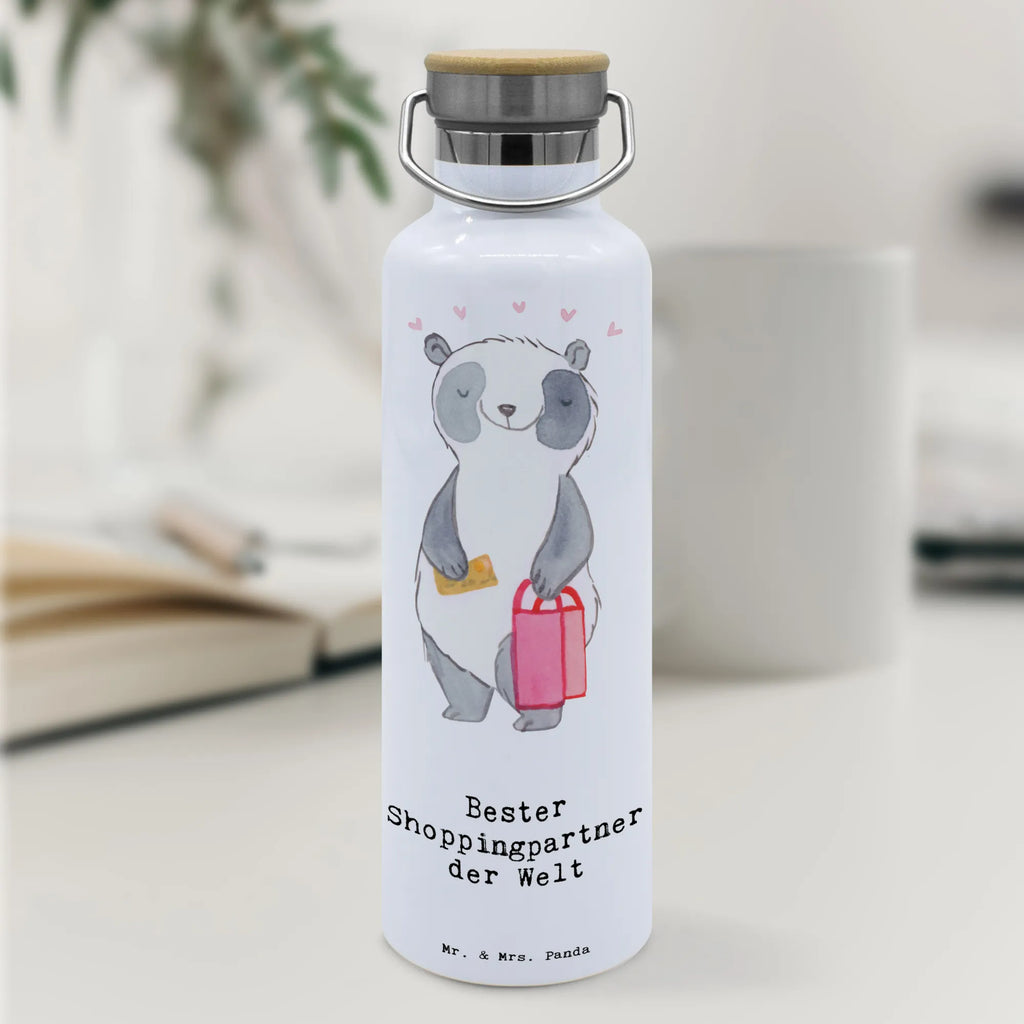 Trinkflasche Panda Bester Shoppingpartner der Welt Thermosflasche, Isolierflasche, Edelstahl, Trinkflasche, isoliert, Wamrhaltefunktion, Sportflasche, Flasche zum Sport, Sportlerflasche, für, Dankeschön, Geschenk, Schenken, Geburtstag, Geburtstagsgeschenk, Geschenkidee, Danke, Bedanken, Mitbringsel, Freude machen, Geschenktipp, Shoppingpartner, Shoppen, Begleitung, Partner, Freundin, Freund, bff, Shopping, Einkaufen, Shopping-Queen, Queen, Bester