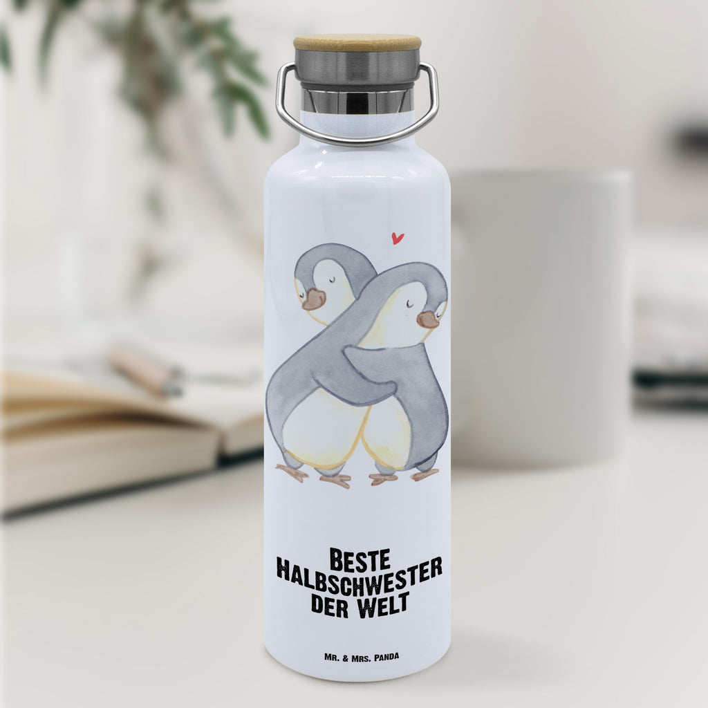 Trinkflasche Pinguin Beste Halbschwester der Welt Thermosflasche, Isolierflasche, Edelstahl, Trinkflasche, isoliert, Wamrhaltefunktion, Sportflasche, Flasche zum Sport, Sportlerflasche, für, Dankeschön, Geschenk, Schenken, Geburtstag, Geburtstagsgeschenk, Geschenkidee, Danke, Bedanken, Mitbringsel, Freude machen, Geschenktipp, Halbschwester, Stiefschwester, Stiefgeschwister, Schwestern, Schwester, Geschwister, Schwesterherz, Sister, Familie, Kleinigkeit, Beste, Tochter, Liebe, Kinder