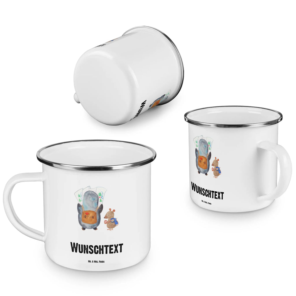 Personalisierte Emaille Tasse Pinguin & Maus Wanderer Emaille Tasse personalisiert, Emaille Tasse mit Namen, Campingtasse personalisiert, Namenstasse, Campingtasse bedrucken, Campinggeschirr personalsisert, tasse mit namen, personalisierte tassen, personalisierte tasse, tasse selbst gestalten, tasse bedrucken, tassen bedrucken, Pinguin, Pinguine, Abenteurer, Abenteuer, Roadtrip, Ausflug, Wanderlust, wandern