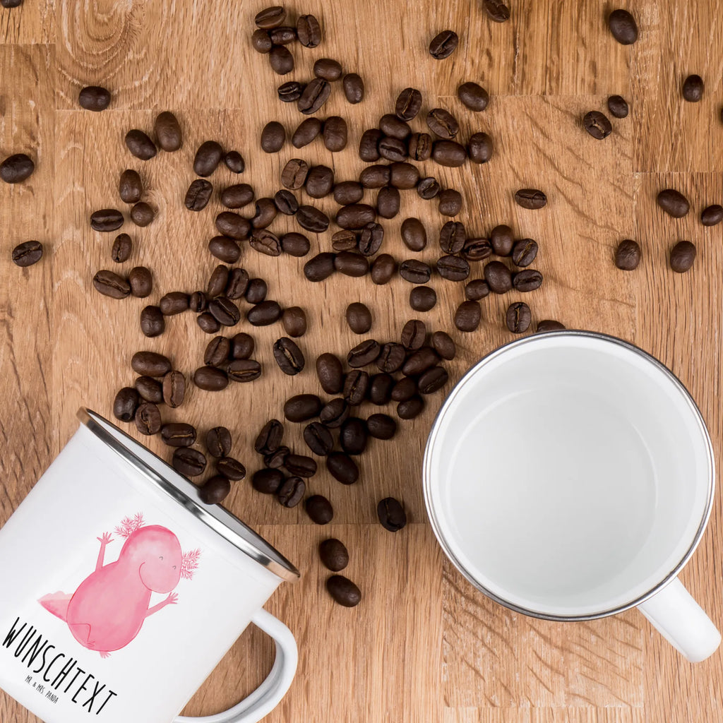 Personalisierte Emaille Tasse Axolotl Hurra Emaille Tasse personalisiert, Emaille Tasse mit Namen, Campingtasse personalisiert, Namenstasse, Campingtasse bedrucken, Campinggeschirr personalsisert, tasse mit namen, personalisierte tassen, personalisierte tasse, tasse selbst gestalten, tasse bedrucken, tassen bedrucken, Axolotl, Molch, Axolot, Schwanzlurch, Lurch, Lurche, fröhlich, Spaß, Freude, Motivation, Zufriedenheit