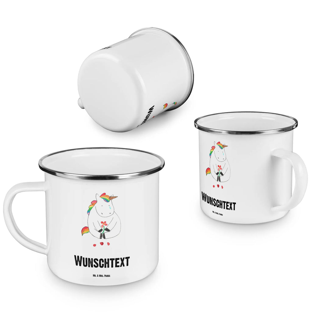 Personalised enamel cup unicorn Sad Emaille Tasse personalisiert, Emaille Tasse mit Namen, Campingtasse personalisiert, Namenstasse, Campingtasse bedrucken, Campinggeschirr personalsisert, tasse mit namen, personalisierte tassen, personalisierte tasse, tasse selbst gestalten, tasse bedrucken, tassen bedrucken, Einhorn, Einhörner, Einhorn Deko, Unicorn, Glitzer, Trösten. Freundschaft, Freunde, Liebe, Trauer, Grußkarte, Blume
