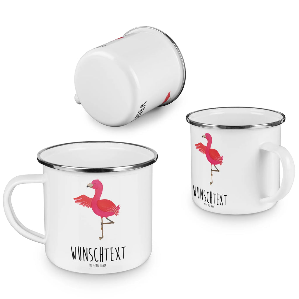 Personalisierte Emaille Tasse Flamingo Yoga Emaille Tasse personalisiert, Emaille Tasse mit Namen, Campingtasse personalisiert, Namenstasse, Campingtasse bedrucken, Campinggeschirr personalsisert, tasse mit namen, personalisierte tassen, personalisierte tasse, tasse selbst gestalten, tasse bedrucken, tassen bedrucken, Flamingo, Vogel, Yoga, Namaste, Achtsamkeit, Yoga-Übung, Entspannung, Ärger, Aufregen, Tiefenentspannung