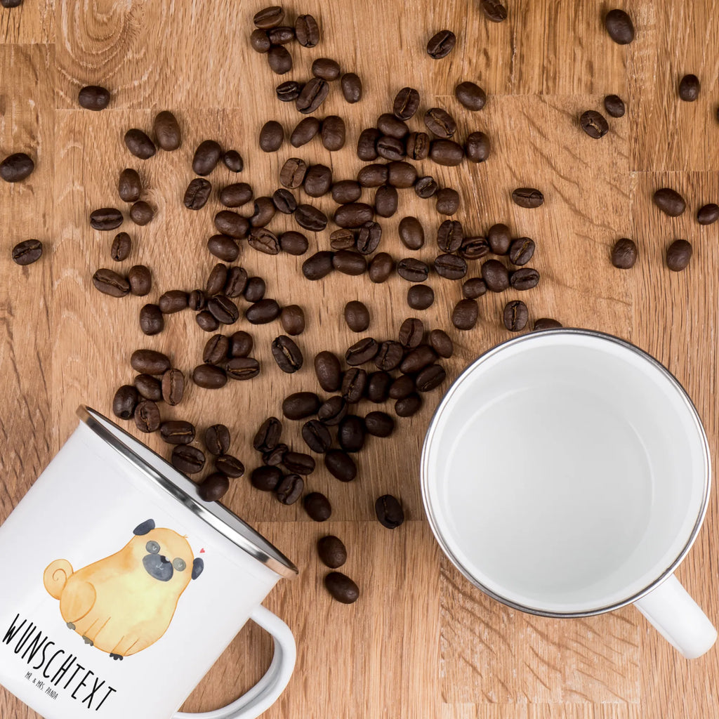 Personalisierte Emaille Tasse Mops Emaille Tasse personalisiert, Emaille Tasse mit Namen, Campingtasse personalisiert, Namenstasse, Campingtasse bedrucken, Campinggeschirr personalsisert, tasse mit namen, personalisierte tassen, personalisierte tasse, tasse selbst gestalten, tasse bedrucken, tassen bedrucken, Hund, Hundemotiv, Haustier, Hunderasse, Tierliebhaber, Hundebesitzer, Sprüche, Mops, Liebe, Hundeliebe