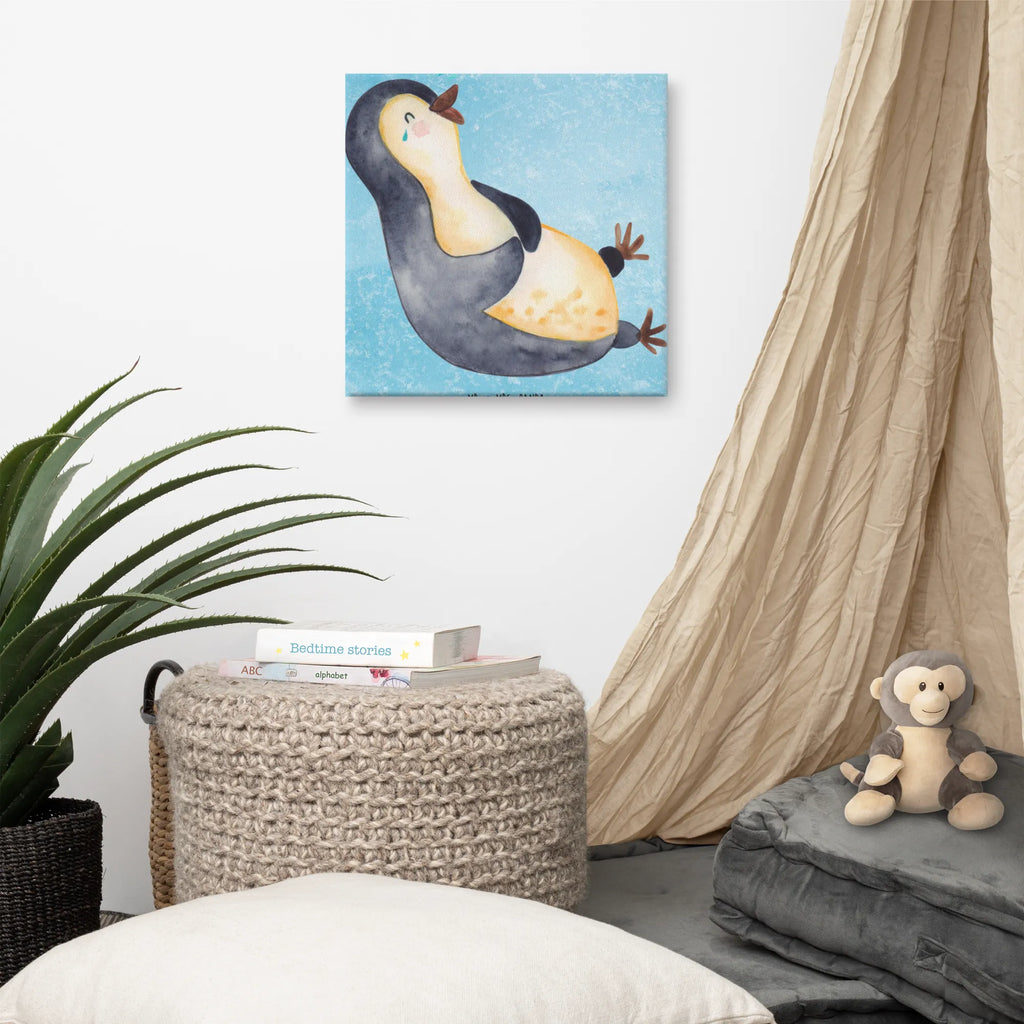 Leinwand Bild Pinguin lachend Leinwand, Bild, Kunstdruck, Wanddeko, Dekoration, Pinguin, Pinguine, lustiger Spruch, Optimismus, Fröhlich, Lachen, Humor, Fröhlichkeit