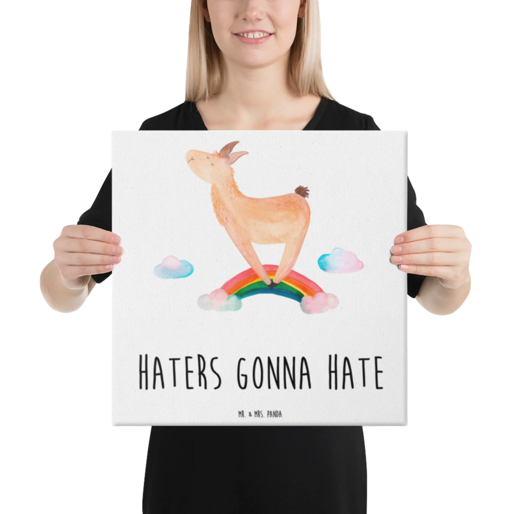 Leinwand Bild Lama Regenbogen Leinwand, Bild, Kunstdruck, Wanddeko, Dekoration, Lama, Alpaka, Lamas, Regenbogen, Haters gonna hate, Haters, Selbstständig, Außenseiter, Schule, Abi, Hobby, Wolkenland, Freiheit