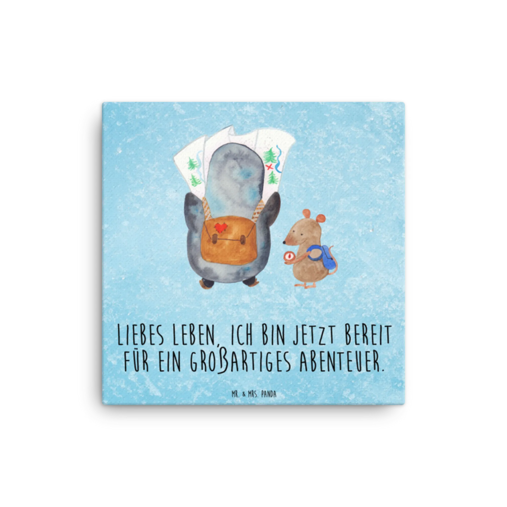 Canvas picture Penguin & Mouse Hiker Leinwand, Bild, Kunstdruck, Wanddeko, Dekoration, Pinguin, Pinguine, Abenteurer, Abenteuer, Roadtrip, Ausflug, Wanderlust, wandern